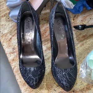 Black & silver glittered high heel